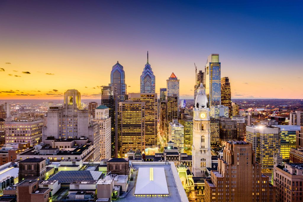 Courier Service Philadelphia - Philadelphia Skyline at Twilight Looking West